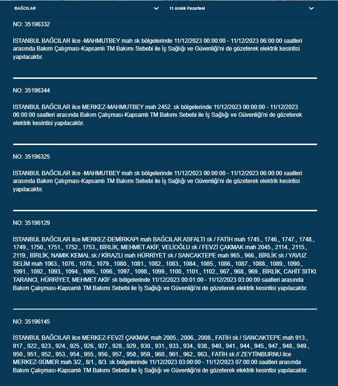 İstanbullular dikkat: Bu ilçelerde elektrik kesintisi var 18